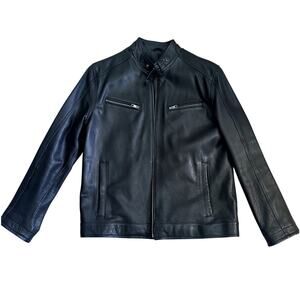Cole Haan Men's Leather Motorcycle Jacket, Black Small